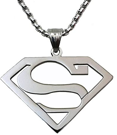 Tapp Collections Stainless Steel Superhero Pendant Necklace, Pendant: 32 x 47 mm; Necklace: 18 + 2 extension, Stainless Steel, No Gemstone
