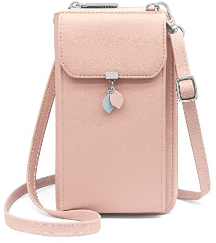 HNOOM Handytasche zum Umhängen RFID Schutz Geldbeutel Damen Umhängetasche Klein Crossbody Handytasche Geldbörse Handy Schultertasche Brieftasche mit 10 Kartenfächer Passt Handy unter 7 (Rosa)