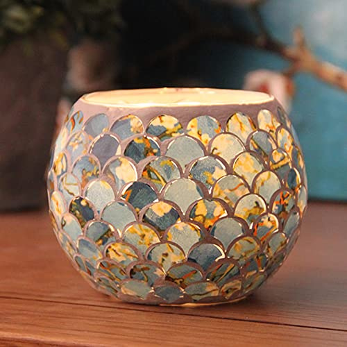 2 Pcs Tea Light Candle Holder Mosaic Glass Candle Jars Handmade Romantic Tealight Holders Friendship Nightlight for Party Wedding Birthday Anniversary