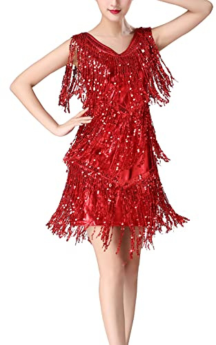 SEAUR - Sequin Tassel Dress for Women 1923s Flapper Dress Latin Dance Costume Party Cocktail Dress