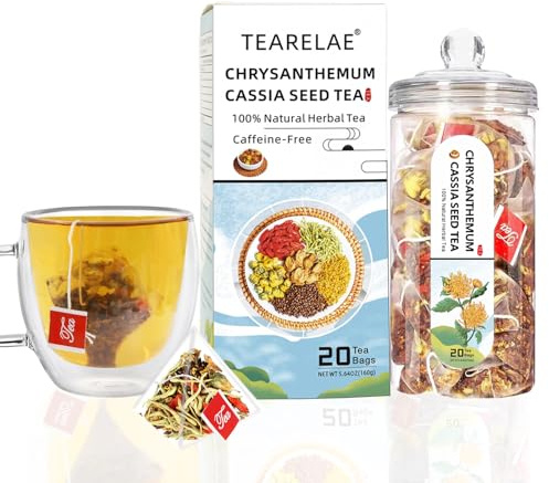 TEARELAE - Chrysanthemum Cassia Seed Tea - Nourishing Liver Tea - 8g x 20 Count - Burdock Root, Goji Berry, Honeysuckle, Osmanthus - Natural Herbal Chrysanthemum Tea Bags - Liver Clean & Detox