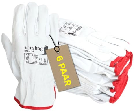Norskog Phlox gants Protection gants Travail Homme Pour Conducteurs gants De Protection En Cuir Avec Manchettes Nervurées 6 Paires Taile 7