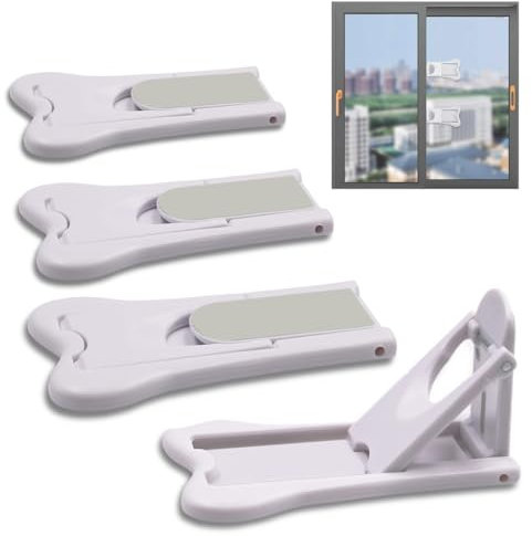 4 Piezas de Bloqueo de Puerta de Seguridad Para Bebés, Tope de Puerta Corredera, Bloqueo de Seguridad, Autoadhesivo, Sin Taladrar, Bloque de Ventana de Seguridad Para Niños, Armario, Ventana