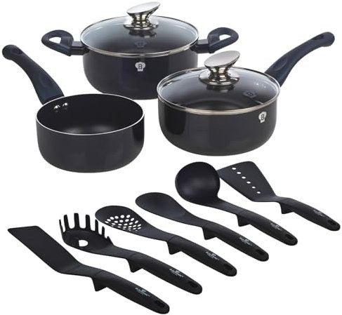 Blaumann 11pc Induction Soft Touch Cookware Pots Pan Saucepan & Kitchen Tool Set (Aquamarine)