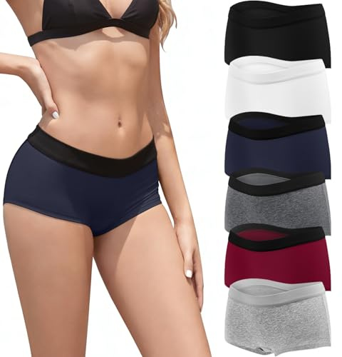 Desanlapi Boxer Femme Coton Shorty Femme Culotte Confortable Slips Respirant sous-vêtement Feminins Stretch Caleçon Lot de 6 Multipack Multicolore XL