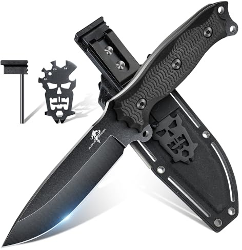 Purple Dragon Outdoor Messer Survival Feststehendes Gürtelmesser mit Kydex Scheide,Full Tang Jagdmesser D2 Cold Steel Outdoormesser mit Schärfer für Wandern,Field und Camping(Schwarz)