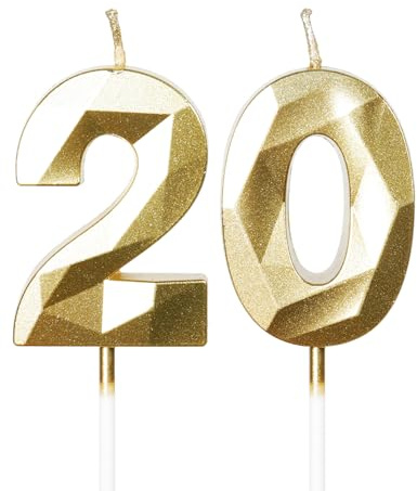 mciskin Gold 20th Birthday Candles, 3D Number 20 Candles for Cake, Girls Boys 20th Birthday Decorations,Pearl Gold Candle Cake Topper Decorations for Birthday Party Weddings Anniversary Supplies