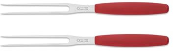 Giesser Messer - Made in Germany - Wurstgabel, Klinge 13 cm, rutschfest, Fleischgabel spülmaschinenfest, rostfrei, stabil, perfekt zum servieren (Rot - 2er Set)