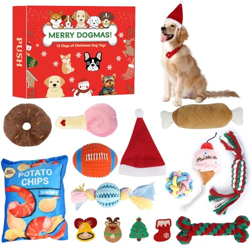 ANOTION Set di giocattoli interattivi per cani da 12 giorni, giocattoli per interni ed esterni per cuccioli, regalo perfetto per San Valentino, compleanno, festa della mamma per amanti dei cani, mamme