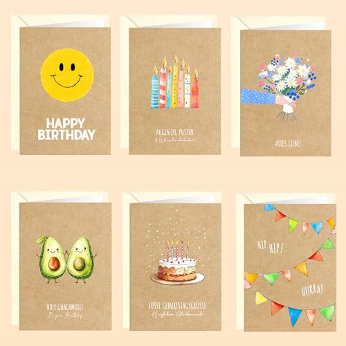 LOViLEE 10x Geburtstagskarten Set mit Umschlag & Stickern - Glückwunschkarten Geburtstag, Happy Birthday Karte - Grußkarten - Geburtstagskarte Frau, Geburtstagskarte Mann - Klappkarten Set 4