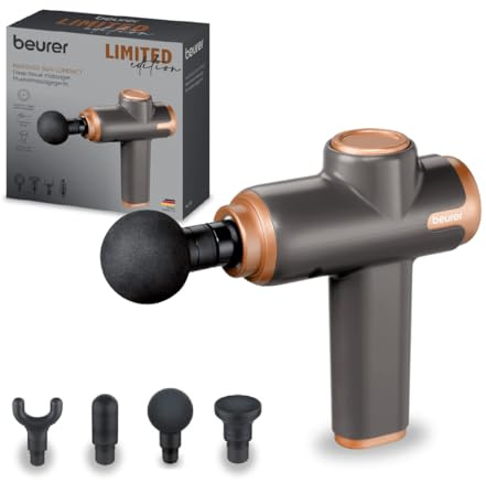 Beurer MG99 Muscle Massage Gun, Percussion Massager 5 Levels, 4 Interchangeable Heads, 5H Battery, USB-C Charging, Lightweight 620g
