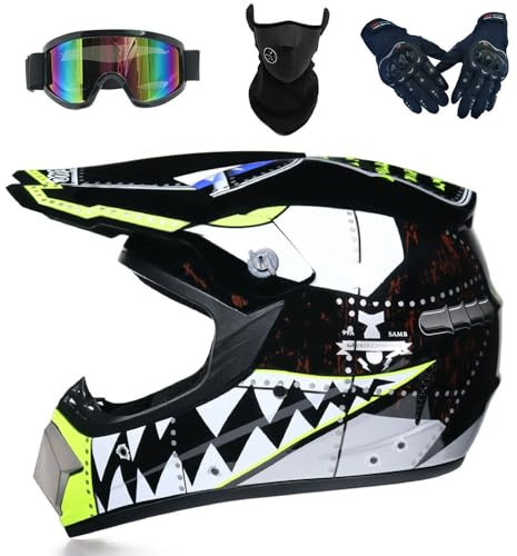 Motocross Helmet, Adult Youth Trend Full Face Helmet, ATV Motorcycle Helmet, Dirt Bike Downhill Off-Road Mountain Bike Helmet, DOT Certified(A Black,L(56-57cm))
