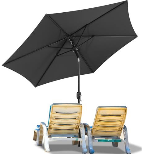 Jiubiaz Parasol de jardin déporté UV30+, imperméable, protection UV, rond, couleur au choix, avec manivelle, pour balcon, terrasse et jardin, Parasol inclinable anthracite, Ø270 cm