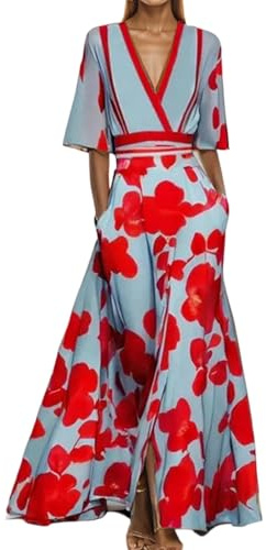 Vestido Invitada Boda Fiesta Elegantes Elegante Ropa Mujer Verano 2025 Vestido Fiesta Manga Larga Ceremonia Coctel Ropa Boho Casual Primavera Dresses for Women(Rojo,L)