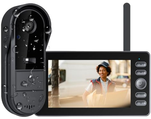 TKMARS Nouveau Sonnette sans Fil avec Caméra Extérieur Étanche,1080P Visiophone Vidéo avec Écran 4.3 IPS Double Audio & Enregistrement, Interphone Vidéo sans WiFi/Appli, Portier Vidéo pour Maison