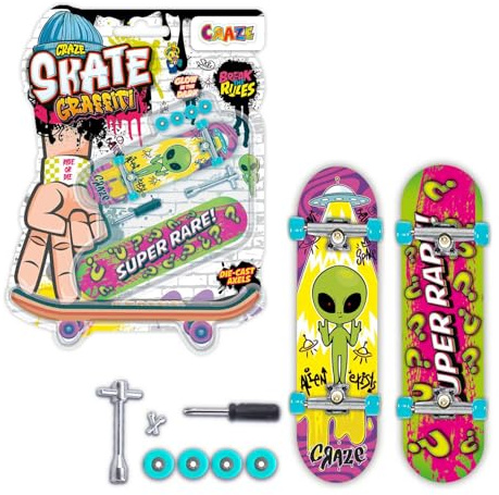 CRAZE SKATE Fingerboard Set Pack of 2 Finger Boards, Mini skateboards with Accessories - fidget toys for kids, Neon