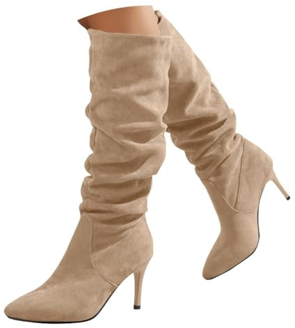Onsoyours Bottes à Talons Hauts pour Femme Elégantes Confortable Sexy Botte Mode Casual Chaussures B Beige 40 EU