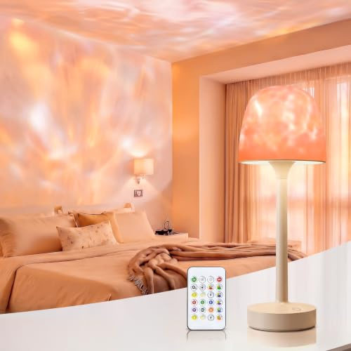 UPXNBOR Shower Lamp, Waterproof Rechargeable Table Lamp for Home Ambience | Ocean Wave Galaxy Projector, Dimmable Bathroom Lamp with 16 Colours, Mood Light, Remote & Touch, IP54, 5300mAh, Décor & Gifts