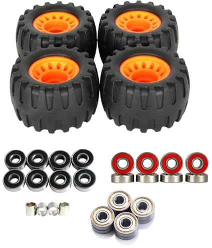 Helilyco Lot de 4 roues de longboard tout-terrain en plastique absorbant les chocs 76 x 45 mm avec roulements à billes Noir