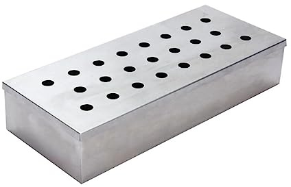 Herzog Vaggan Rechteckige Räucherbox für Küche, Grill, BBQ, Edelstahl, Metall, ohne Holzspäne, Silber, ca. 24 x 10 x 4,5 cm