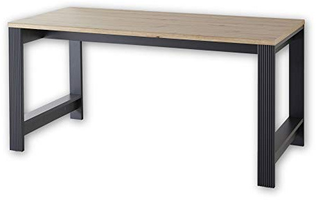 Stella Trading JASMIN Schreibtisch in Graphit, Artisan Eiche Optik - Bürotisch Computertisch mit großer Arbeitsfläche - Landhausstil Büromöbel Komplettset - 160 x 76 x 80 cm (B/H/T)
