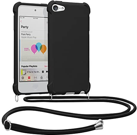 kwmobile Carcasa Compatible con Apple iPod Touch 6G / 7G (6a y 7a generación) - Funda de TPU con cordón para Colgar del Hombro Negro