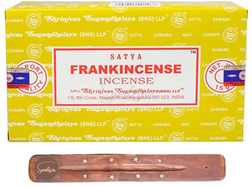 Satya Nag Champa Frankincense Incense Sticks | x12 pack | with SAMASIA incense sticks holder | Used for Fromatherapy, Spa, Yoga, Weddings, Meditation, Healing, Positivity and Relaxation