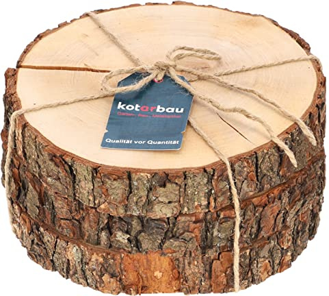 KOTARBAU® 3 x Discos Decorativos de Madera, Ø 24,5 cm, Rodajas de Madera Natural, Rebanadas de Madera, Decoración ecológica, Sin Acabado, Troncos Decorativos, Bases para macetas, Velas, 3 Unidades