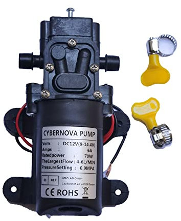 CYBERNOVA DC12V 4-6L / min 131 PSI Bomba de diafragma de alta presión Bomba de agua de cebado automático para Camping/Barco/RV/Jardín/Vehículo/Limpieza RV/Riego