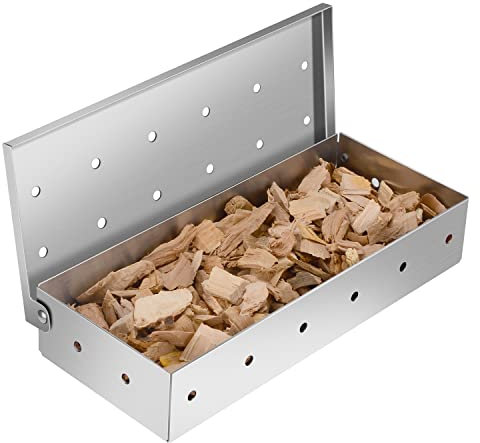 Rulunar Caja de ahumador para parrilla de gas, caja de ahumador de virutas de madera, caja de ahumador de carne de acero inoxidable