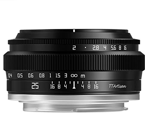 TTArtisan APS-C 25 mm F2 Metallgehäuse, kompatibel mit M43-Halterung, Schwarz
