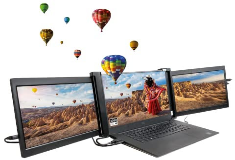 notebookwings 12 - Tragbarer Monitor für Laptop, Dual Bildschirmerweiterung, HDMI/USB/Type-C Plug and Play für 13-16 Mac Windows Chrome Laptops (12 - passend für 13-15 Laptops schwarz)