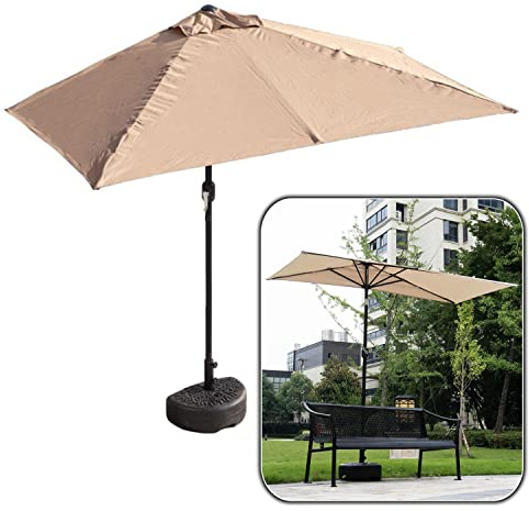 Demi Parasol Balcon Appartement avec Pied, Manivelle Simple, Petit Parasol Hauteur 225cm/245cm Parapluie Mural Rectangle Market Garden(Kaki,250x130cm)
