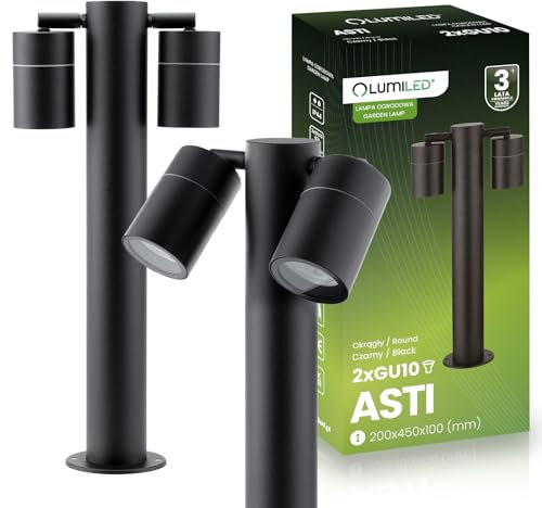 Lumiled Pollerleuchte Außenstehleuchte 45 cm IP44 spritzwasserdicht schwarz 2xGU10 Fassung verstellbar 230 V Gartenleuchte Wegeleuchte Spot Außenlampe modern langlebig für Terrasse und Wegbeleuchtung