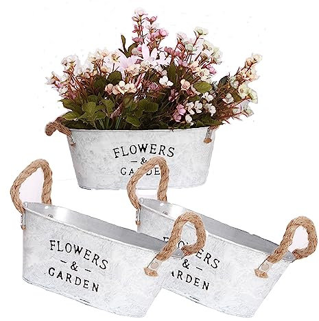BSTMOME 3PCS Metal Flower Bucket Vintage Creative Iron Flower Holder Planter Succulent Plant Container Rustic Retro Flower Pot for Garden Home Decor Oval - 20.5X16.5X9CM
