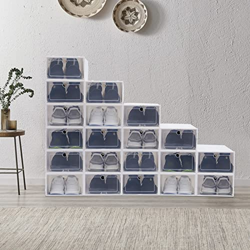 YyanLAK Caja de zapatos transparente de 20/24 unidades, 33 x 23 x 14 cm, apilables, caja de almacenamiento de plástico transparente, cajón apilable, cajas de zapatos, para guardar zapatos, libros (20