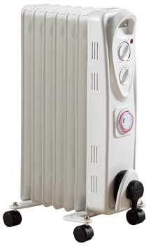 Daewoo Oil Filled Heater, 1500W, 7 Fins, With Timer, Safety Features, Variable Thermostat, 3 Heat Settings, Ideal For Medium Sized Rooms, Portable, Cable Storage, White