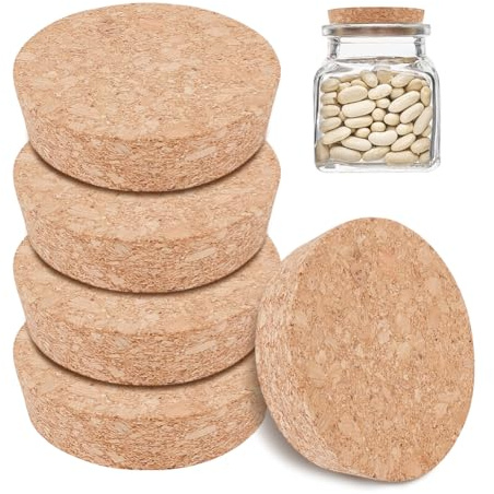 BENECREAT 6 tapones de corcho para botellas, tapones de corcho cónicos, 8 cm de diámetro, beige, redondo, ideal para vinos, botellas decorativas, manualidades