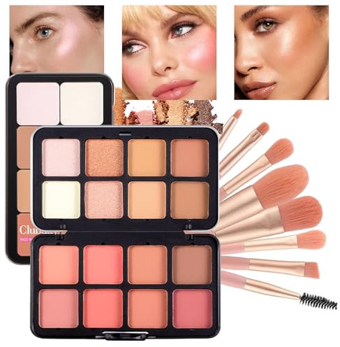 16 Farben Blush Puder Palette, 3 In 1 Rouge Contour Highlighter Make Up Palette Mit Puder Makeup Pinselset, Feiner Puder, Matte Und Schimmernde Textur, Gesichts Makeup Rouge Palette
