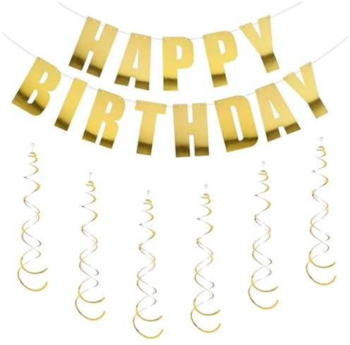 Kzouenzu Joyeux Anniversaire Banderole, Bannière Banderole, Design Personnalité Spirale, Décorations Et Fournitures De Fête D'anniversaire, Pour Filles Garçons Adultes [Or]