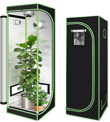Eikuavons Odlingstält 60 x 60 x 180 cm, 600D Oxford Grow Tent med observationsfönster, ljusbeständigt och vattentätt skåp för odling hemma, tält