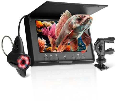 Avutrel Cámara Submarina para Pesca HD 720P, 6 Leds Infrarrojos Visión Nocturna, Monitor 4.3 IP68 Impermeable (15m), Cable 15m, Batería 5000mAh 10H, Ideal para Pesca Nocturna/En Hielo