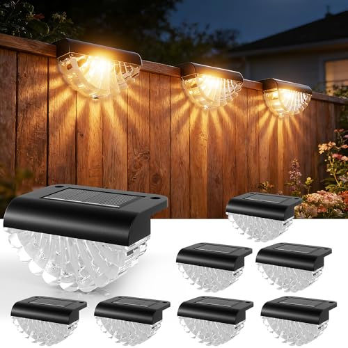 Lankey Sound Solar Fence Light, 8 Pack Shell Style Solar Powered Lights, Warm White, Waterproof, Adhesive & Screws, Outdoor Solar Lights for The Garden, Patio,Yard, Fence & Wall