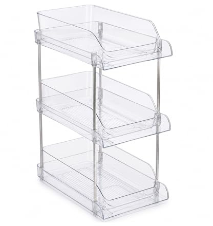 SUNNYNEST 2 Tier CD DVD Storage Rack Clear Plastic Drawer Organizer with Smooth Pull Out Drawers Versatile Desktop for Home Office Media Shelf for CDs DVDs Blu Ray Video Office Supplies (3 Tier)