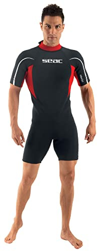 SEAC Relax Short, Muta Corta in Neoprene da 2.2 mm per Snorkeling, Subacquea e Altre attività in Acqua Uomo, Nero/Rosso, S