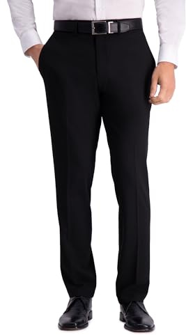 Kenneth Cole REACTION mens 4-way Stretch Solid Gab Slim Fit Dress Pants, Black, 34W x 32L US
