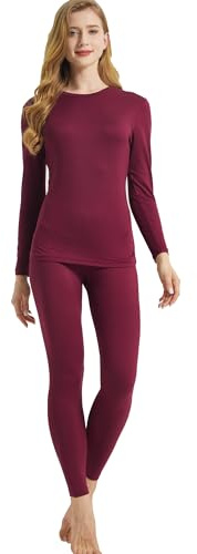 LANBAOSI Conjunto de ropa interior térmica de invierno para mujer, parte superior e inferior para mujer, Vino, XXL
