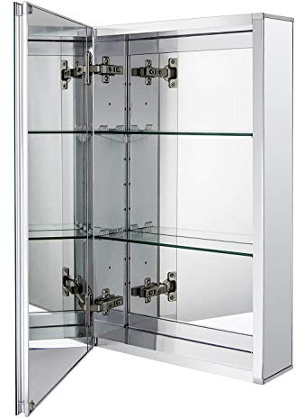 Fundin Aluminum Bathroom Medicine Cabinet with Framless Double Sided Mirror Door15 Inch x 24 Inch Recess or Surface Mount, Silver