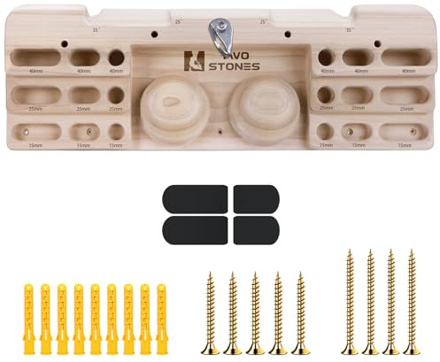 TWO STONES Wooden Hangboard Rock Climbing Pull Up Bar Designed Training for Climbing, Wooden Fingerboard Climbing Training Board for Building Core Strength and Endurance (CJ-HB2005)