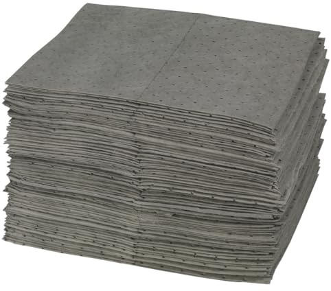 SPC® by Brady Feuilles Absorbantes Universelles – Lot de 100 Feuilles Grises, Épaisses, 1 Couche, Alvéolées et Prédécoupées, 40 cm x 50 cm, Pour Huiles, Eau, Solvants et Liquides de Refroidissement